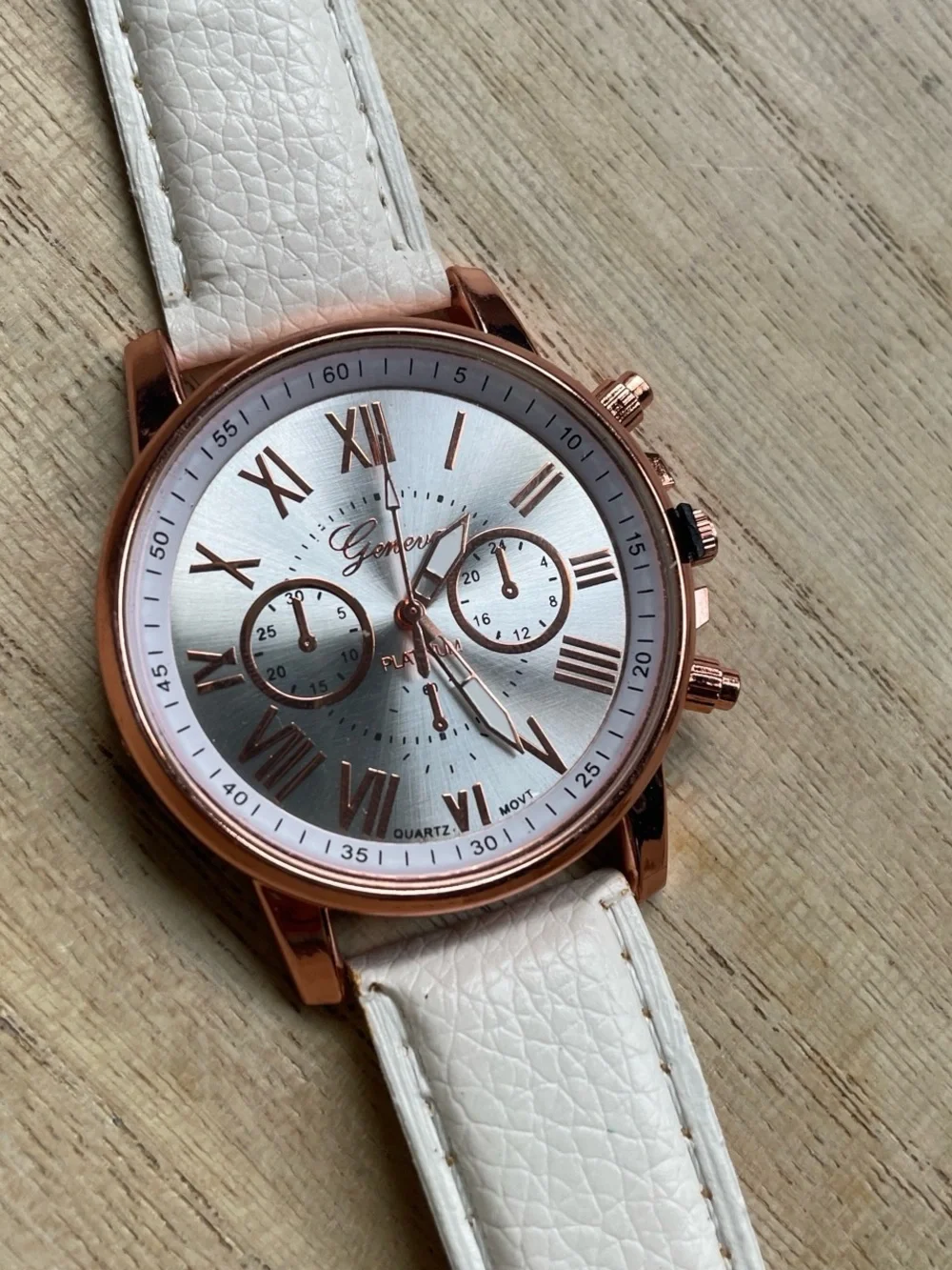 Womens Cream Leather Strap Watch with Rose Gold Case